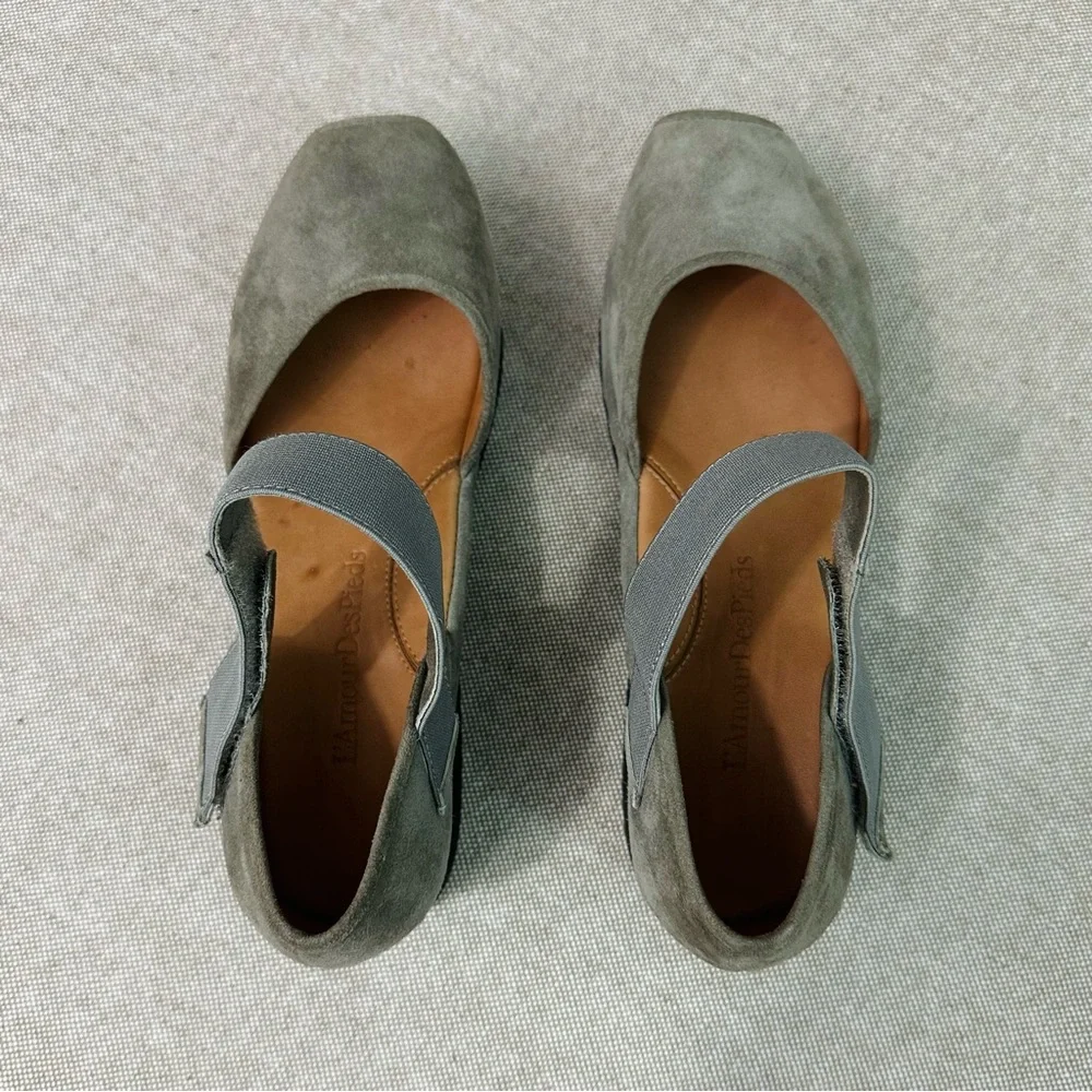 L'Amour Des Pieds Amadour Platform Sandal Gray Suede Peep Toe Size 9.5W Wide